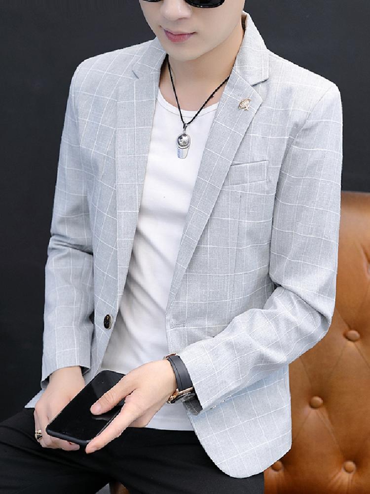 30代メンズファッション 格子柄スマートジャケット