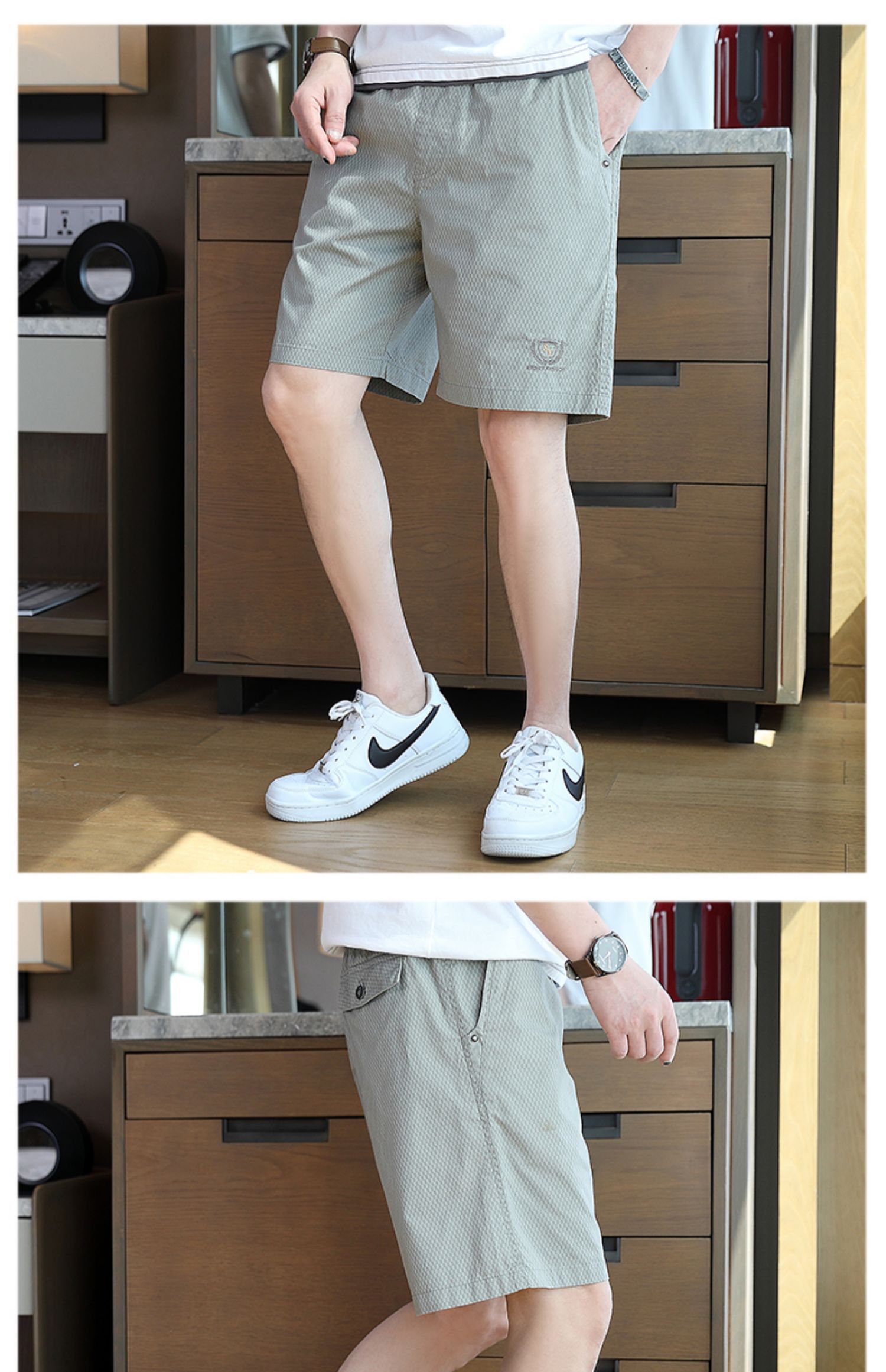 30代メンズファッション 立体織柄ショートパンツ