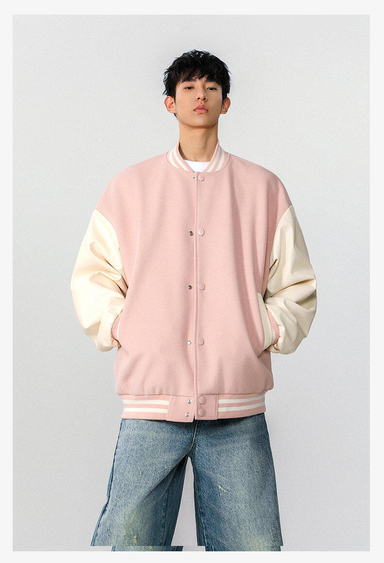 30代メンズファッション 配色スタジャン カレッジ風ブルゾンジャケット全4色