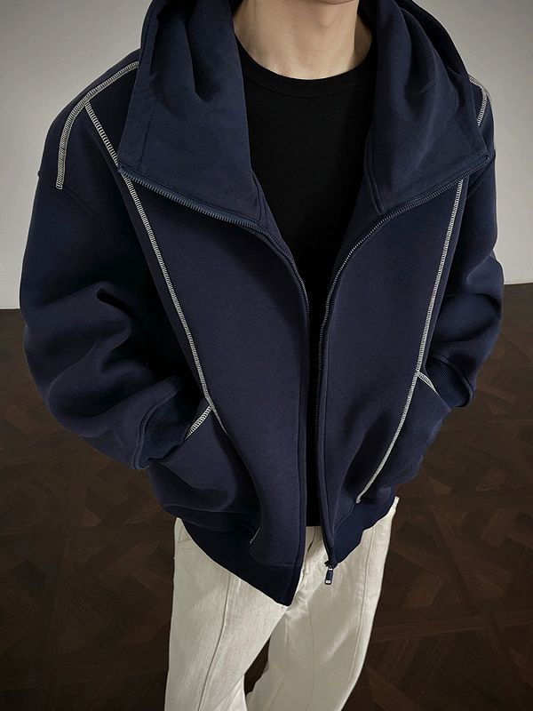 30代メンズファッション 無地ジップアップパーカー グレー 秋冬 男女兼用