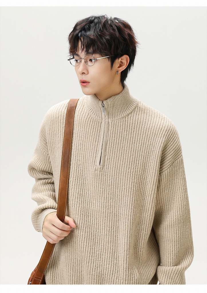 30代メンズファッション ハーフジップニットセーター