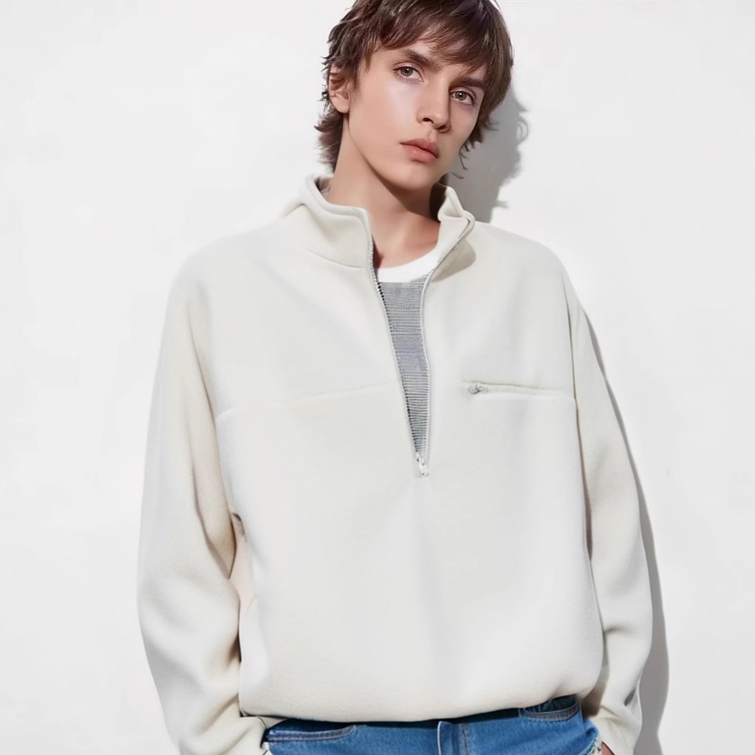 30代メンズファッション ハーフジップ フリースプルオーバー
