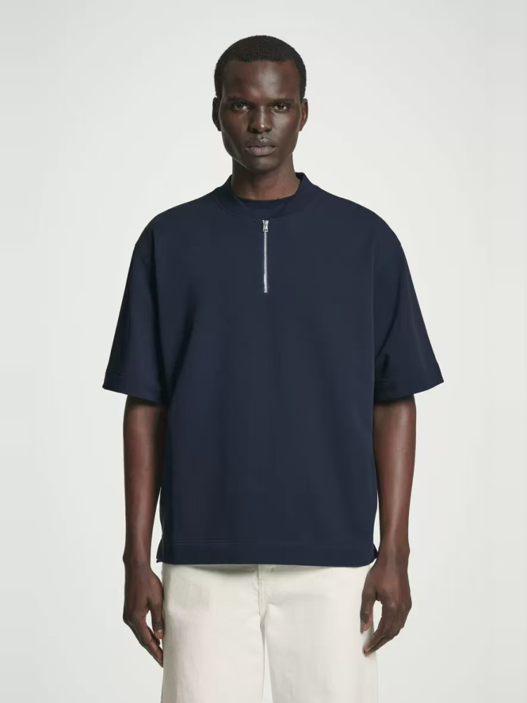30代メンズファッション ハーフジップ モックネックプルオーバー