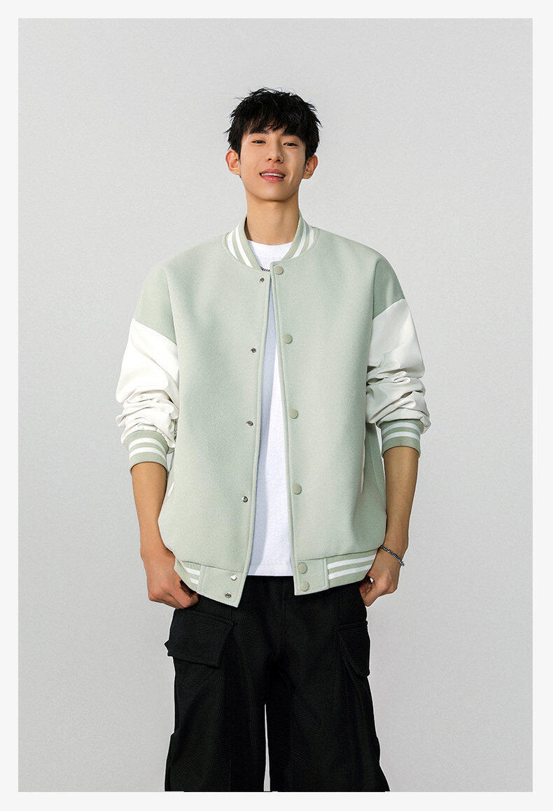 30代メンズファッション 配色スタジャン カレッジ風ブルゾンジャケット全4色