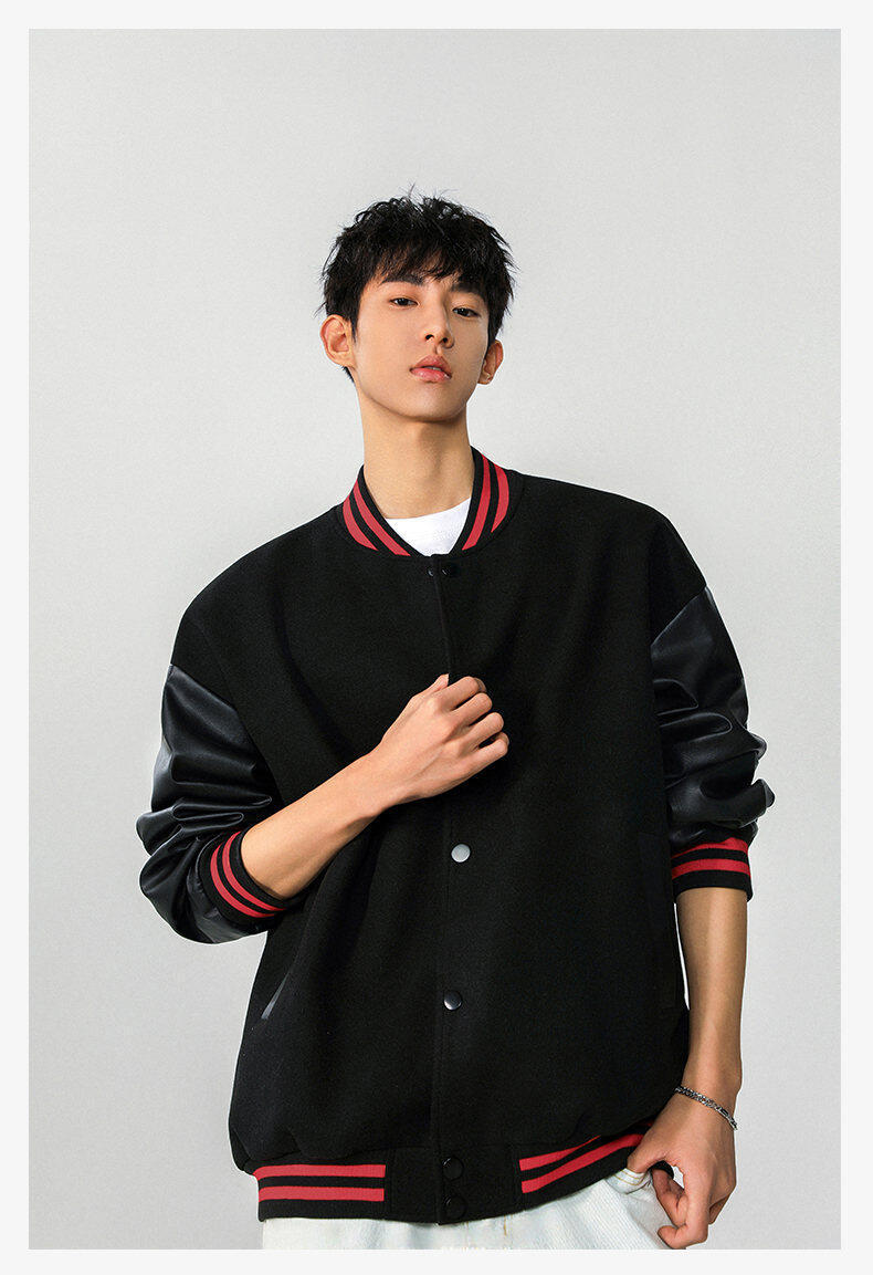 30代メンズファッション 配色スタジャン カレッジ風ブルゾンジャケット全4色