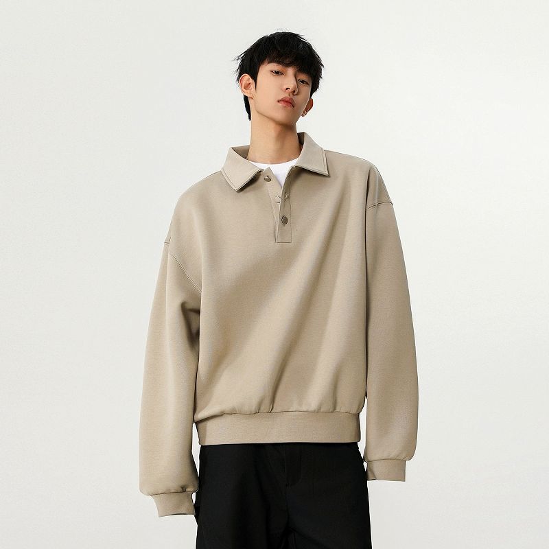 30代メンズファッション 無地ポロ襟スウェット 秋冬トレーナー