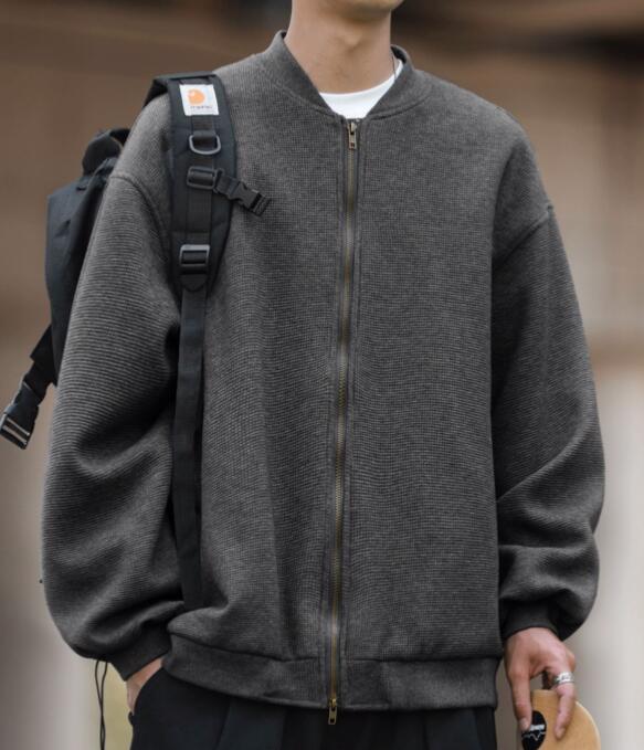 30代メンズファッション チェック柄ノーカラージャケット軽量アウター