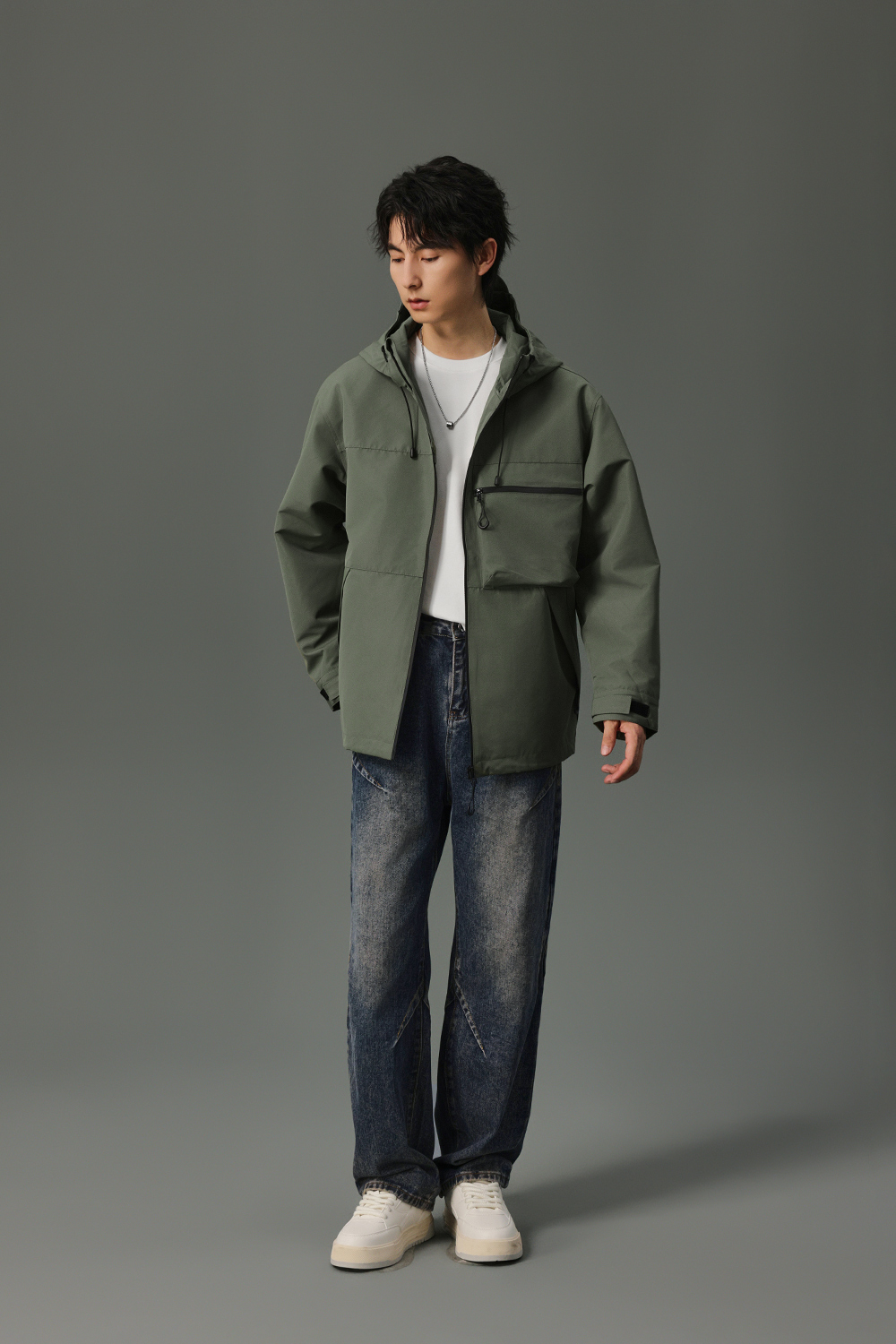 30代メンズファッション 都会派フード付き多機能ジャケット