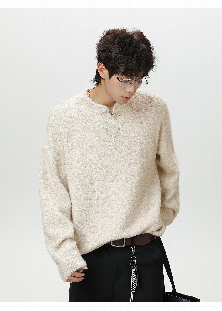 30代メンズファッション 厚手ヘンリーネックニット