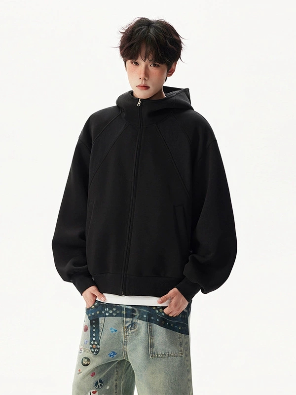 30代メンズファッション 無地ジップアップパーカー黒メンズ秋冬新作