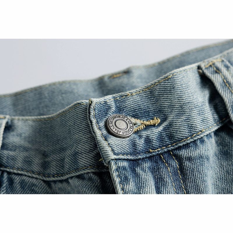 30代メンズファッション ダメージ加工デニムワイドパンツ