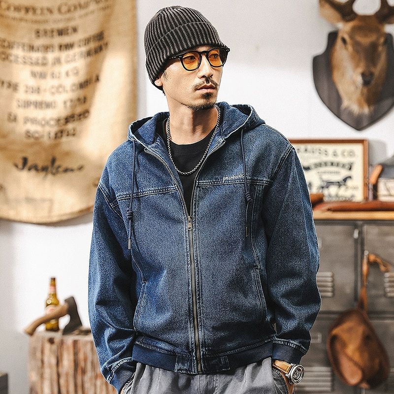 30代メンズファッション デニムフードジャケット メンズ 春秋カジュアルアウター