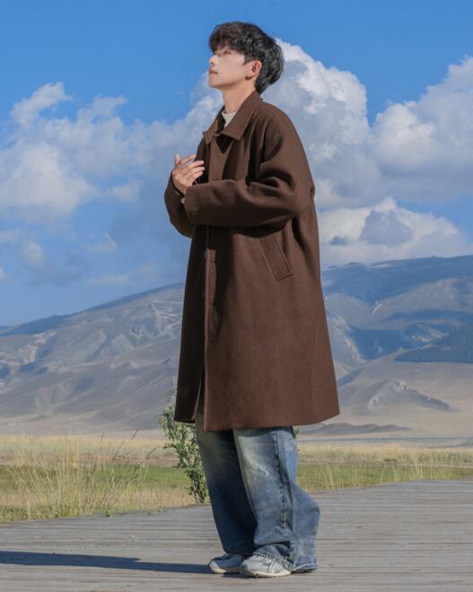 30代メンズファッション 秋冬メンズチェスターコート上品ブラウン