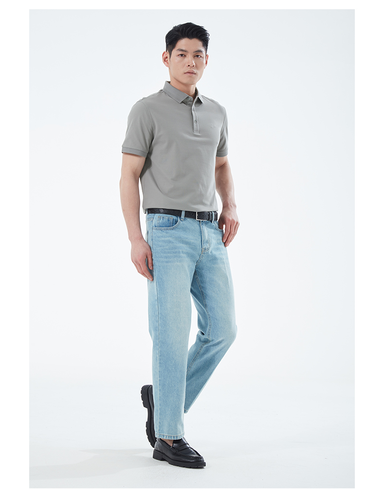 30代メンズファッション ストライプ袖口 上質ポロシャツ
