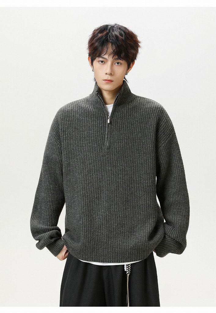 30代メンズファッション ハーフジップニットセーター