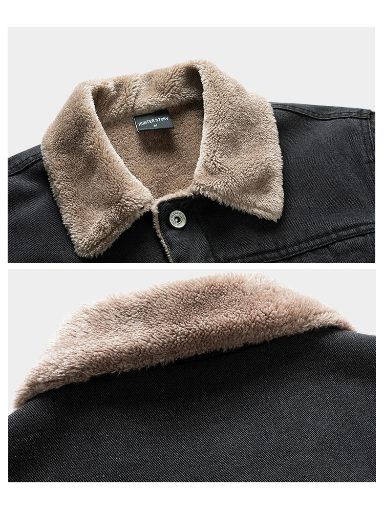 30代メンズファッション 裏起毛デニムジャケット 秋冬 暖かい羊毛襟 全3色
