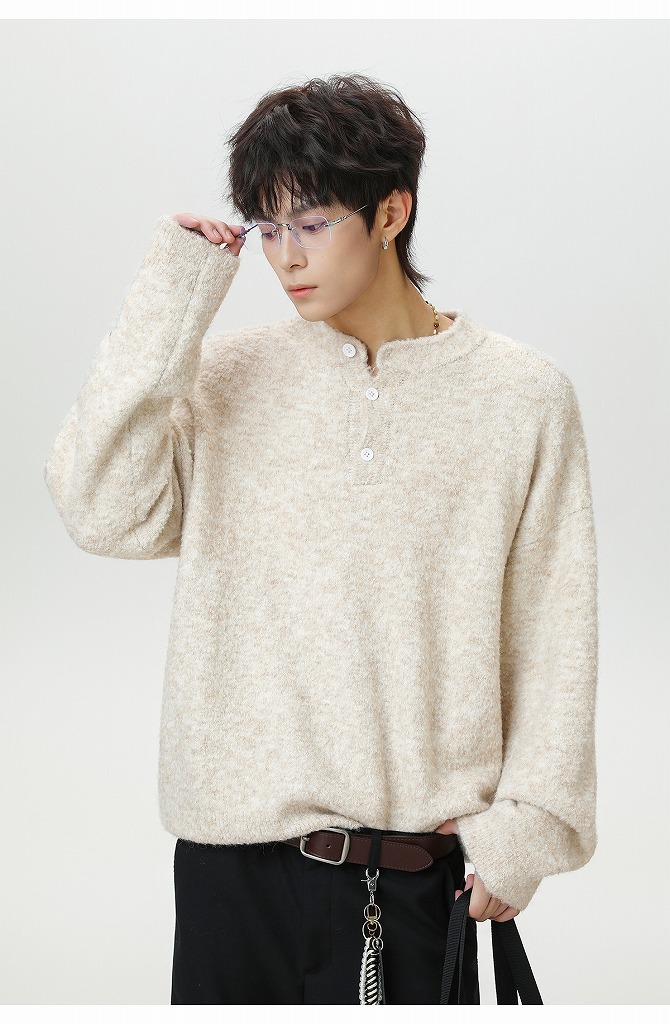 30代メンズファッション 厚手ヘンリーネックニット