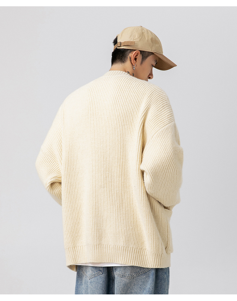 30代メンズファッション 秋冬厚手編みニットカーディガン