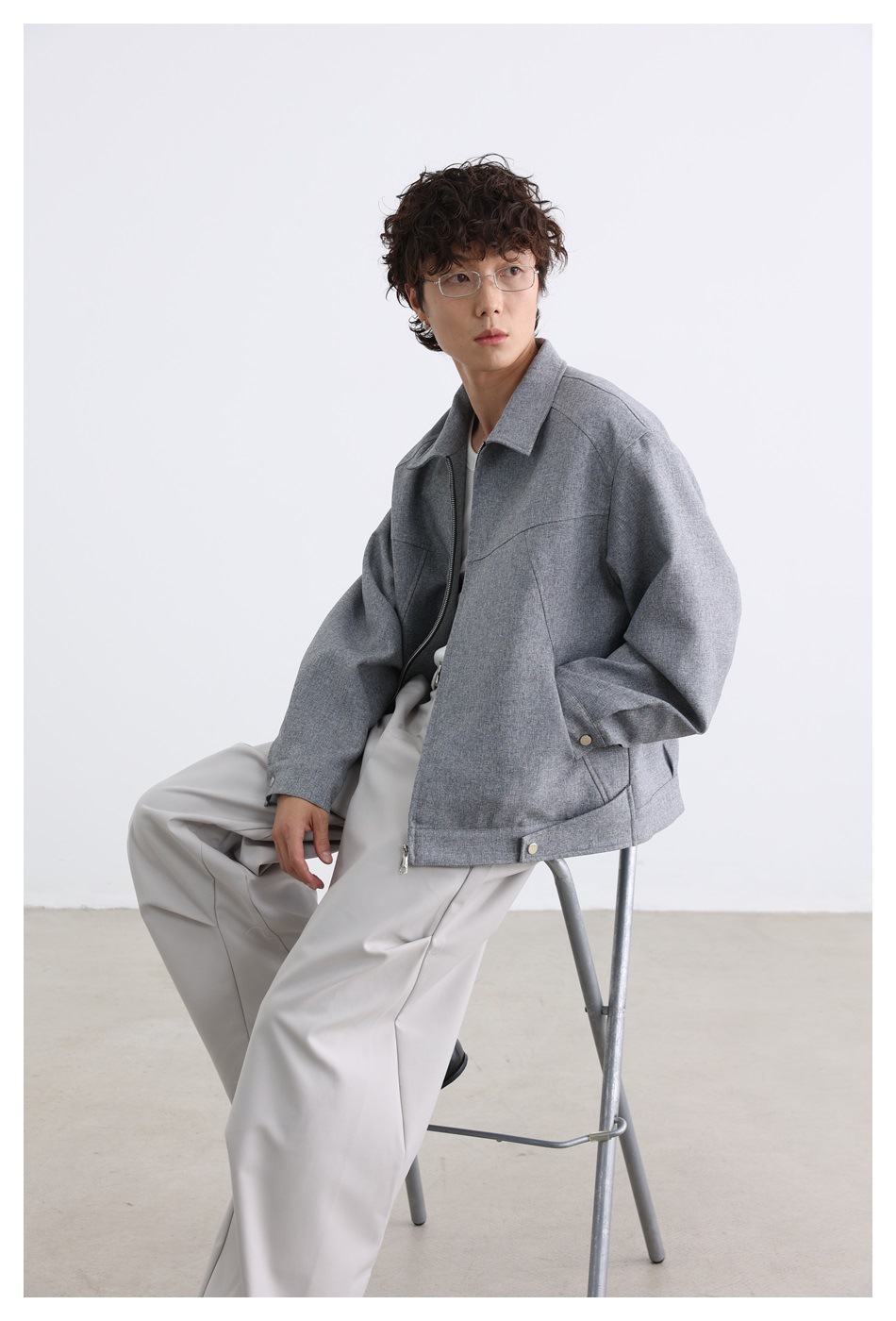 30代メンズファッション 作業服風ワークジャケット グレー メンズアウター