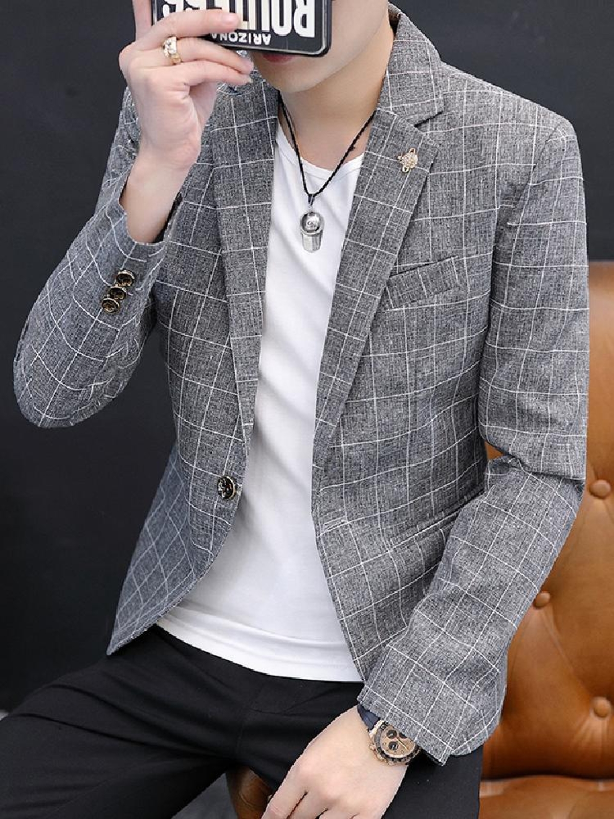 30代メンズファッション 格子柄スマートジャケット