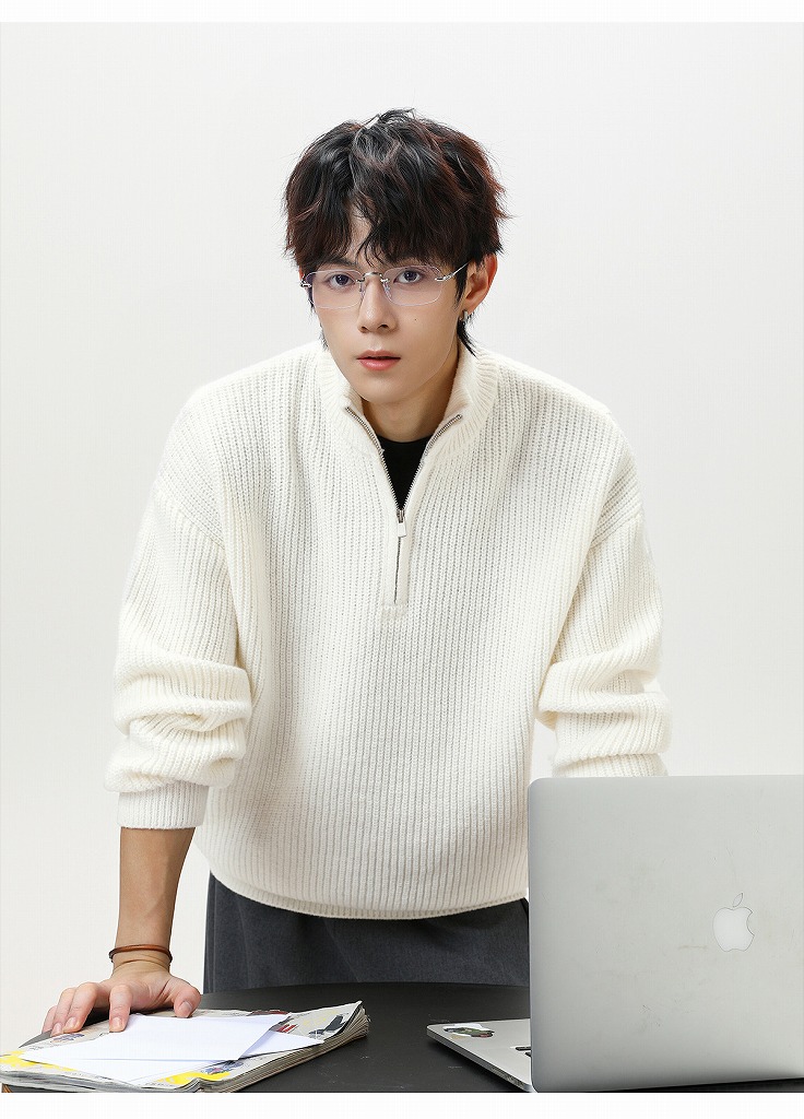 30代メンズファッション ハーフジップニットセーター