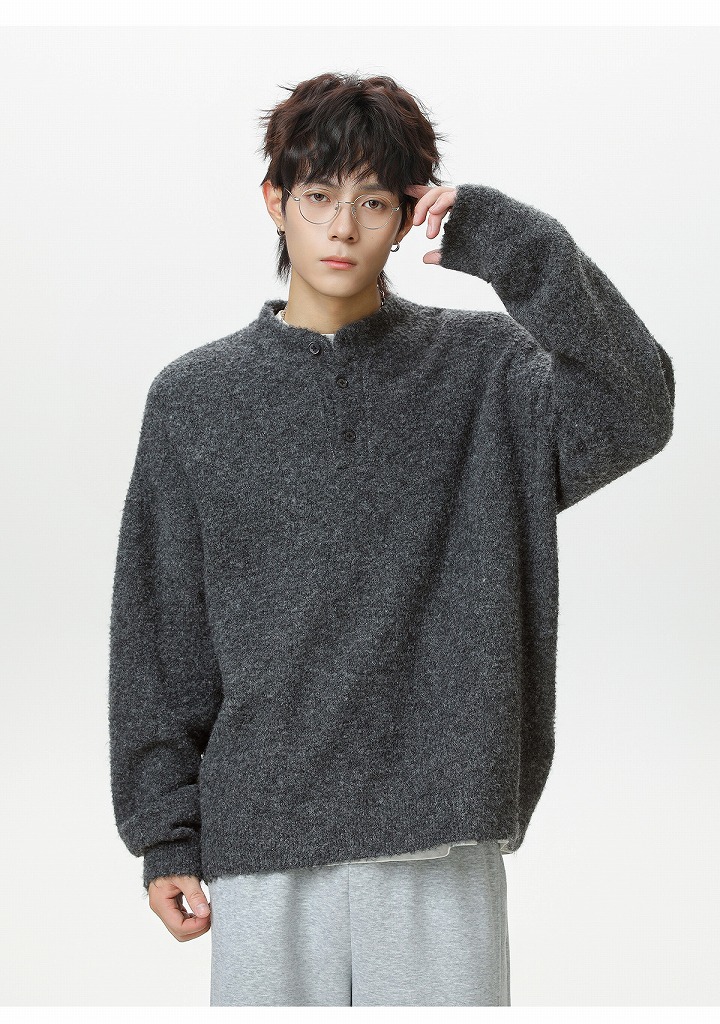 30代メンズファッション 厚手ヘンリーネックニット