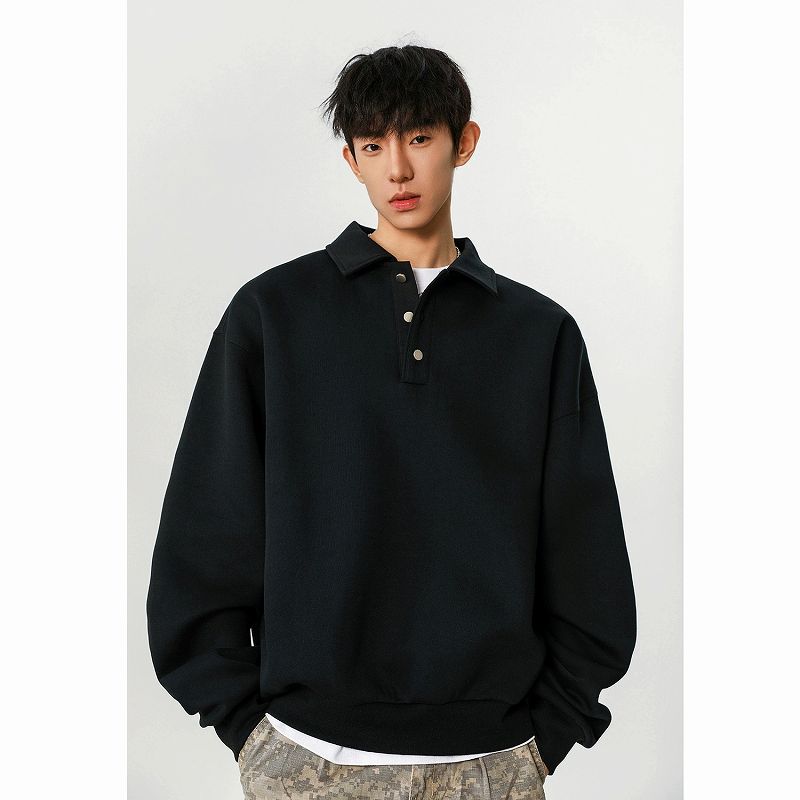 30代メンズファッション 無地ポロ襟スウェット 秋冬トレーナー