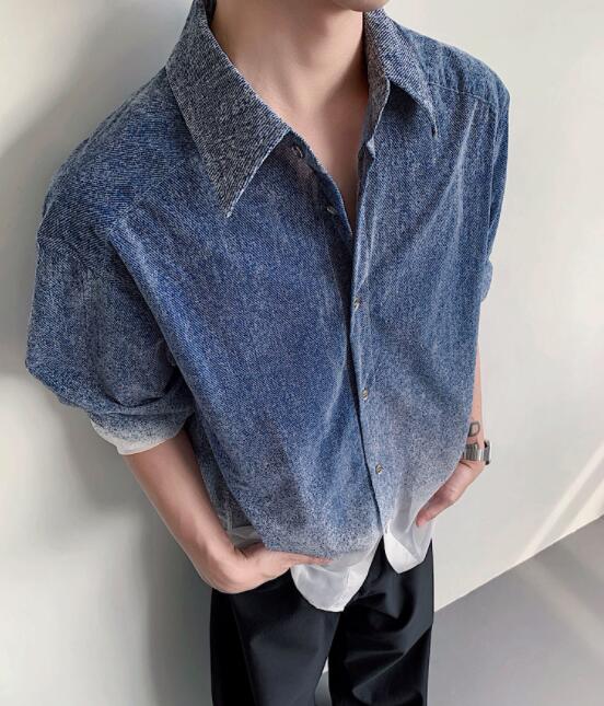 30代メンズファッション グラデーション長袖シャツ メンズ カジュアル