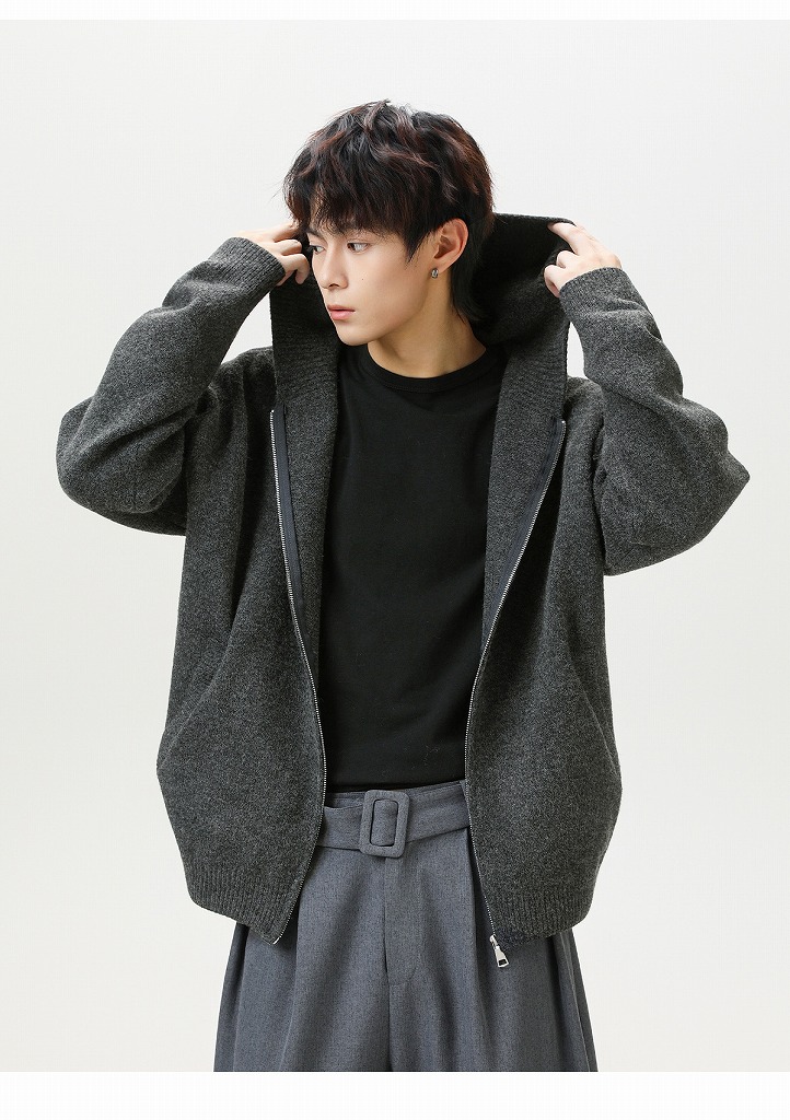 30代メンズファッションジップアップ ニットパーカー 