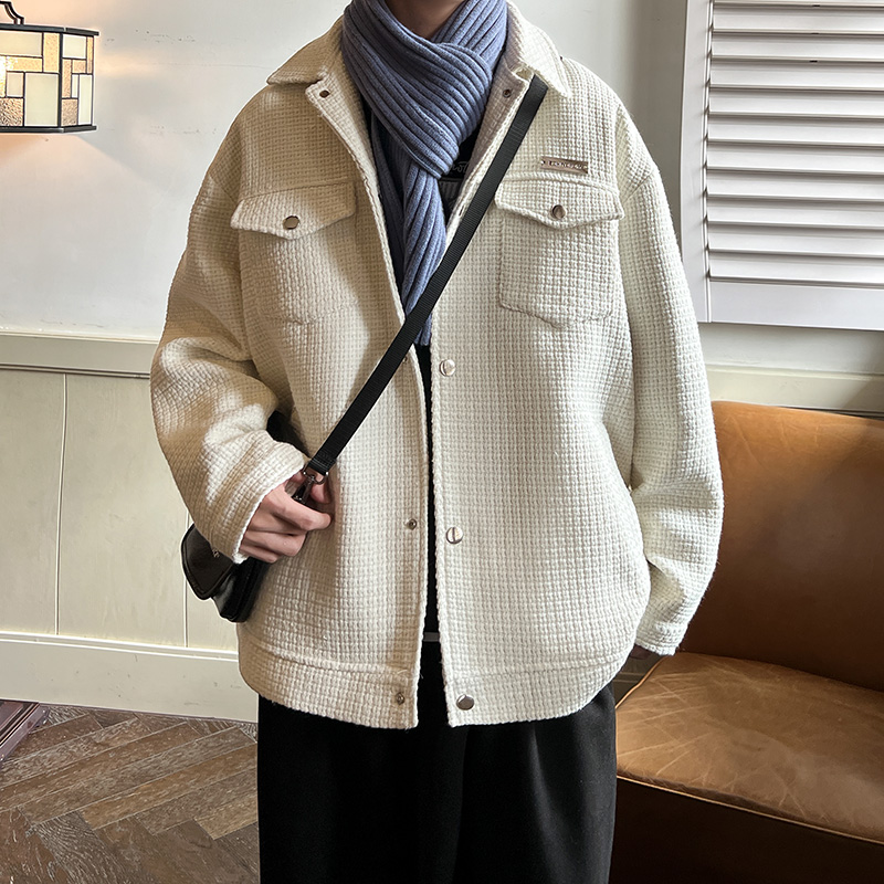 30代メンズファッション ワッフル生地シャツジャケット