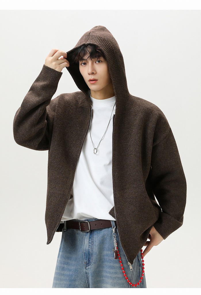 30代メンズファッションジップアップ ニットパーカー 