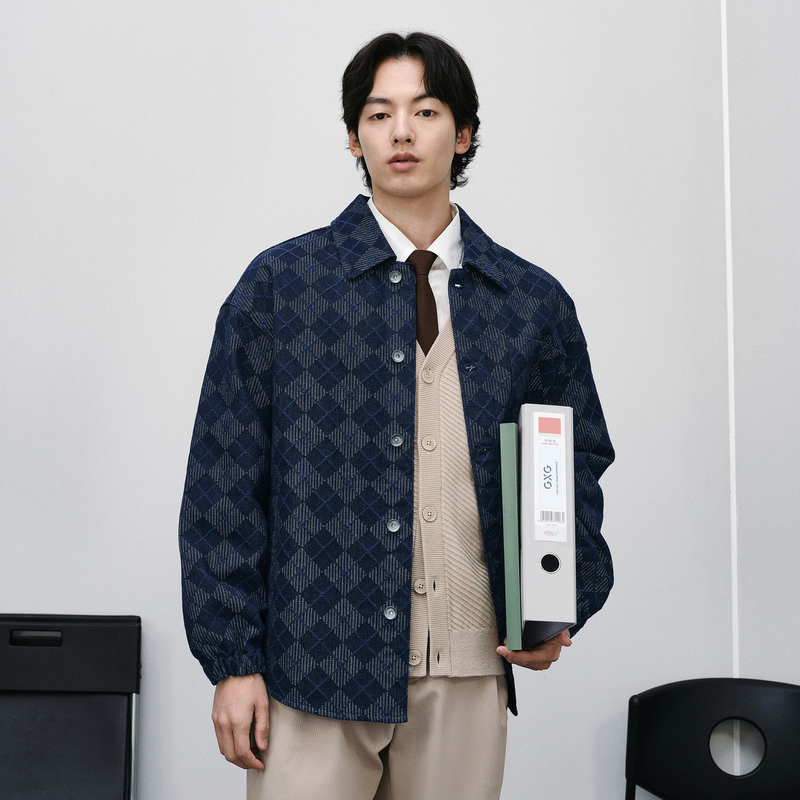 30代メンズファッション 格子柄オーバーシャツジャケット