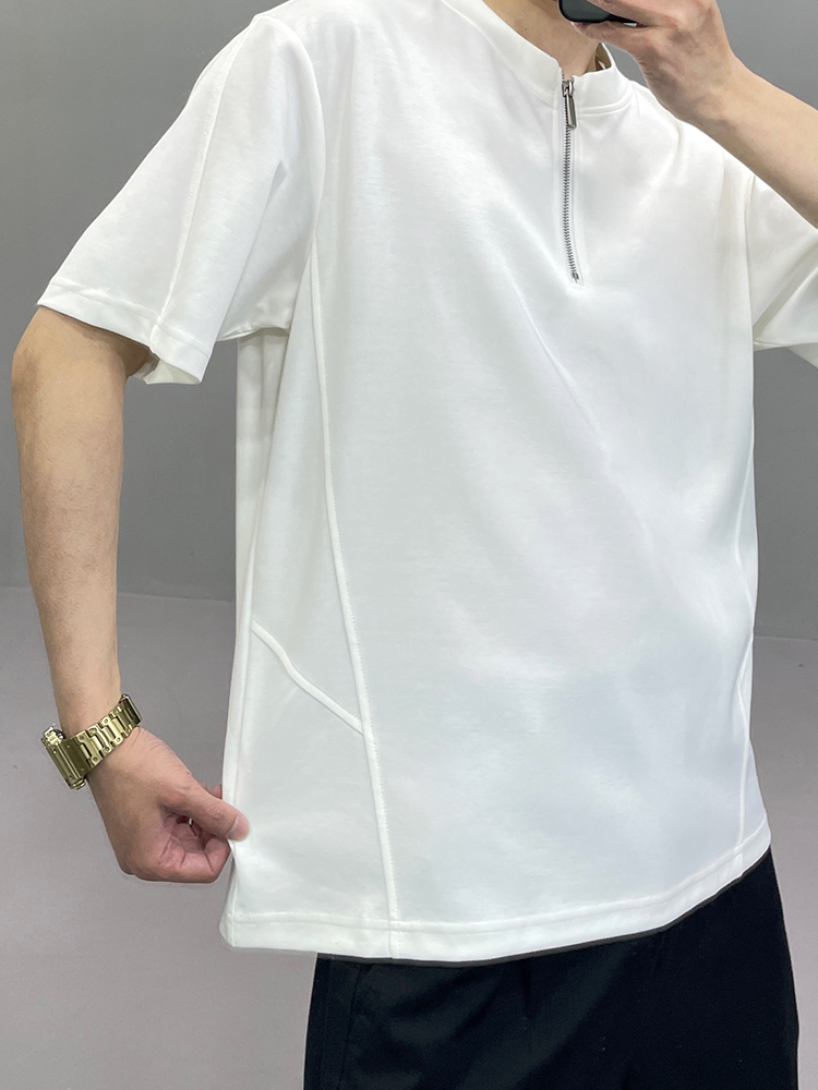 30代メンズファッション ハーフジップショートスリーブカットソー