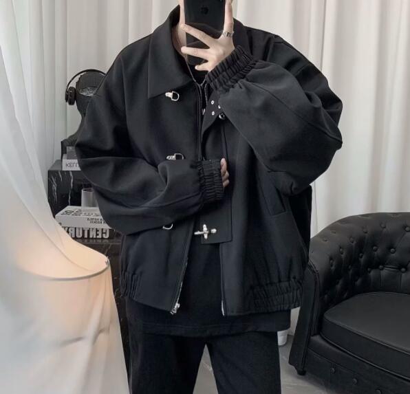 30代メンズファッション メンズ黒色ダッフル風ジャケット アウター