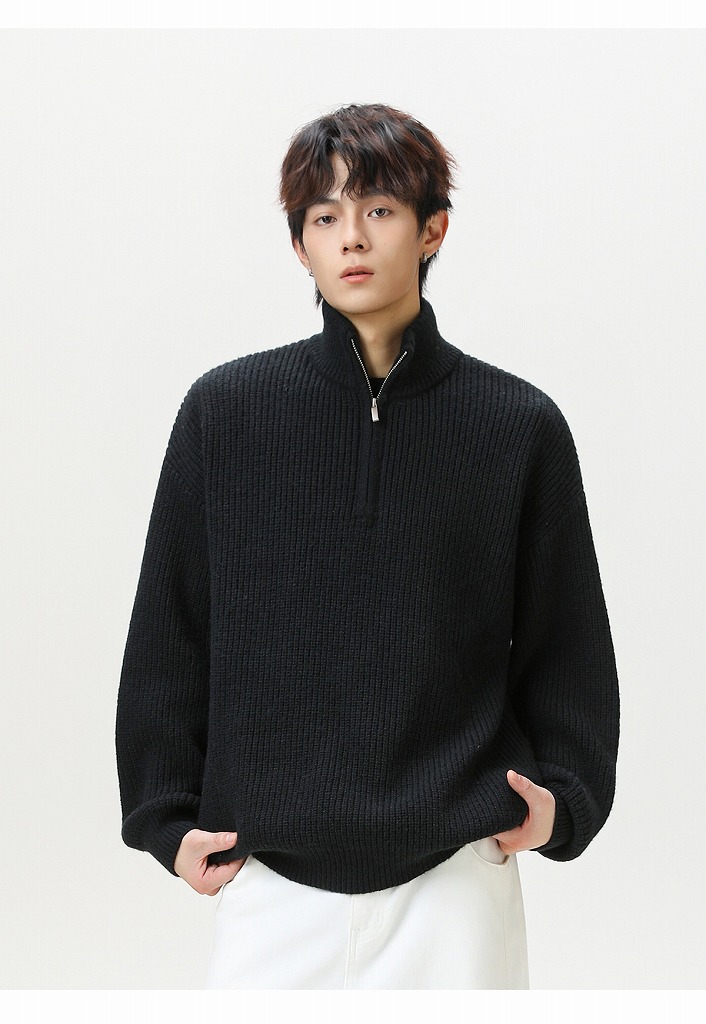 30代メンズファッション ハーフジップニットセーター