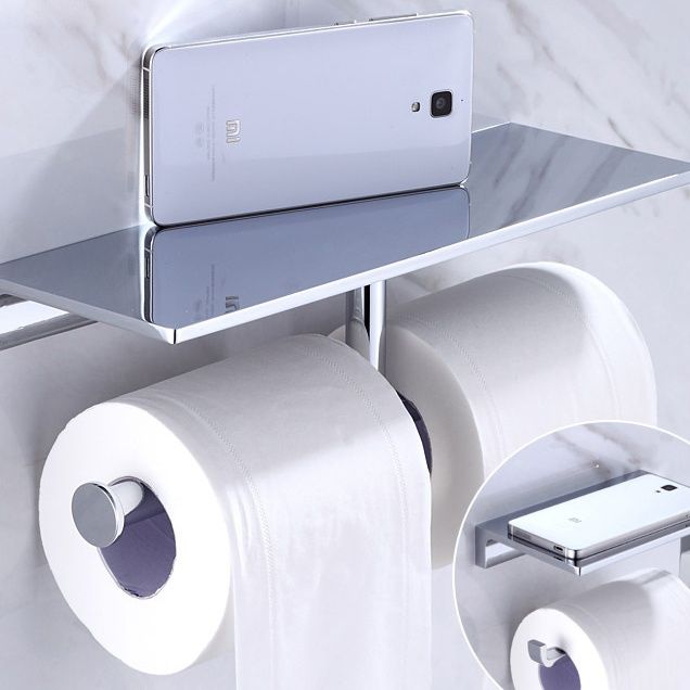 トイレ収納 壁付け二連紙巻器付き物置き棚