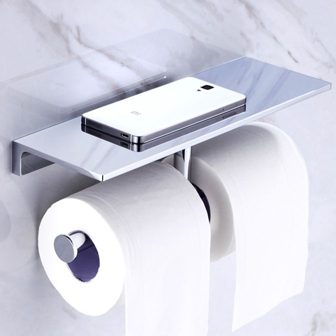 トイレ収納 壁付け二連紙巻器付き物置き棚