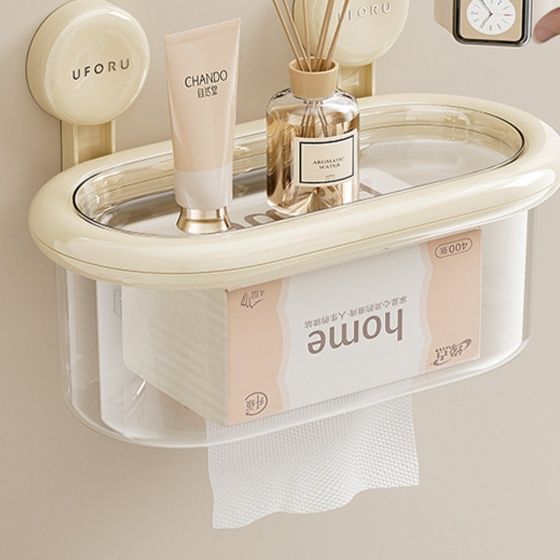 トイレ収納 吸盤式壁掛け多機能収納棚付きペーパーホルダー