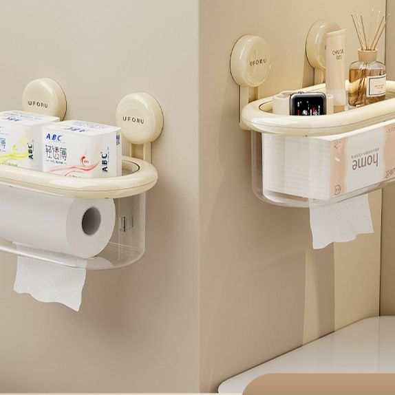 トイレ収納 吸盤式壁掛け多機能収納棚付きペーパーホルダー