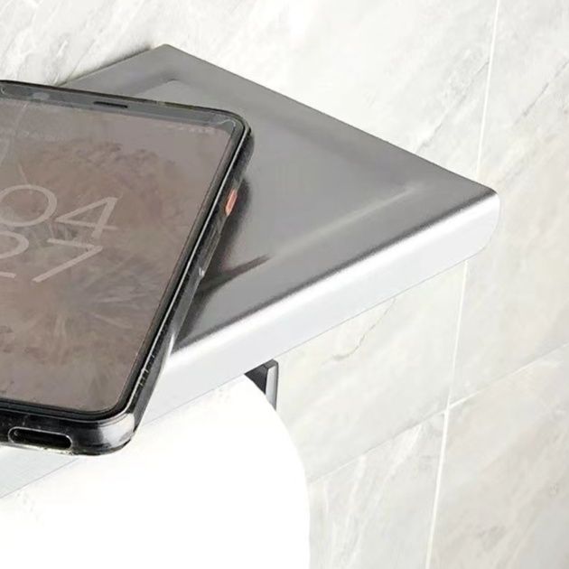 トイレ収納 壁掛け式トイレットペーパーホルダー付き上置き棚