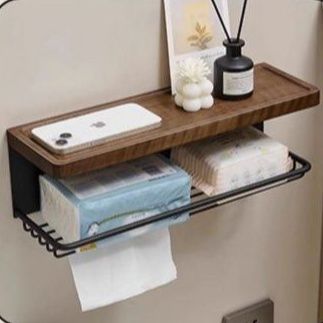 木製天板付き壁掛けトイレ収納棚
