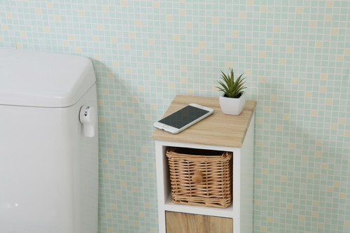 トイレ収納 桐材使用籐かご付きスリム収納ラック