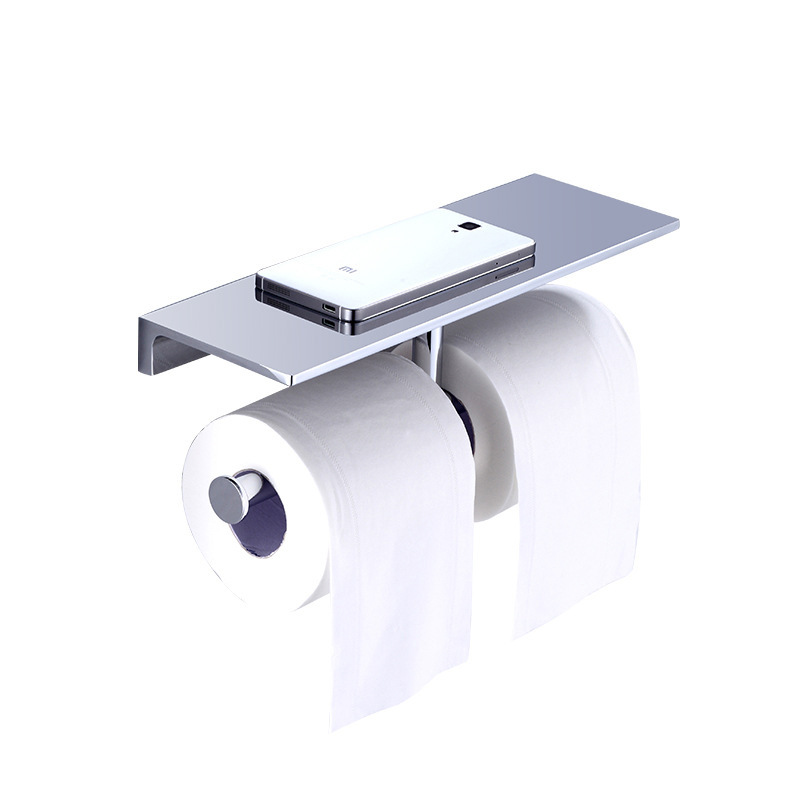 トイレ収納 壁付け二連紙巻器付き物置き棚