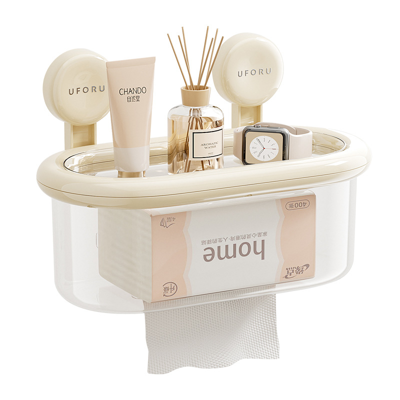 トイレ収納 吸盤式壁掛け多機能収納棚付きペーパーホルダー