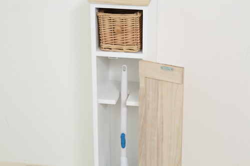 トイレ収納 桐材使用籐かご付きスリム収納ラック