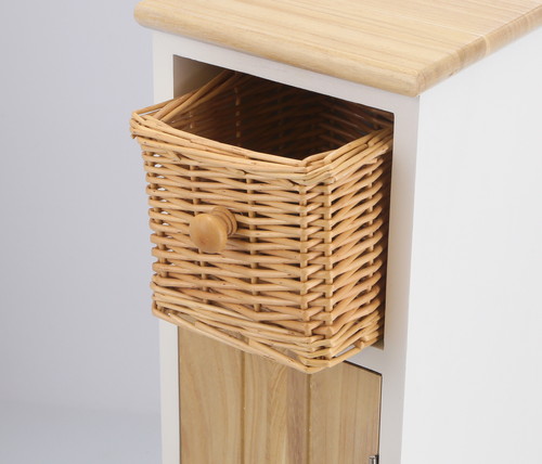 トイレ収納 桐材使用籐かご付きスリム収納ラック
