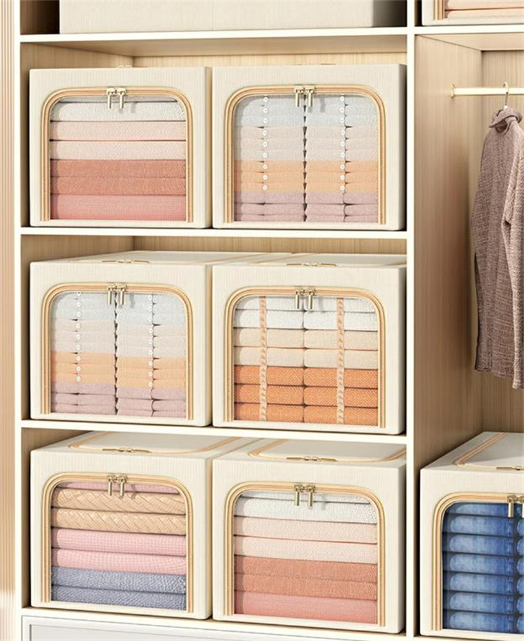 トイレ収納 スリム衣類収納ケース 透明窓付き 綿麻製 折りたたみ式収納ボックス