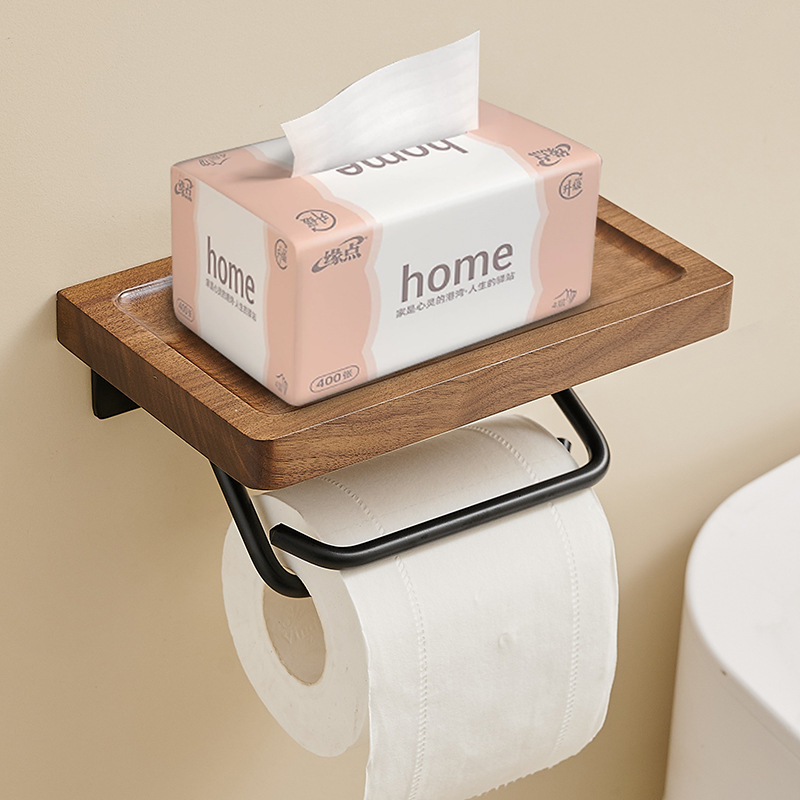 木目調トイレ収納付きペーパーホルダー