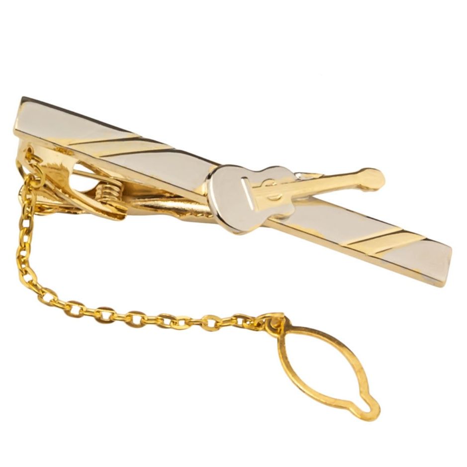 ネクタイピン 楽器型チェーン付き金属製ネクタイピン