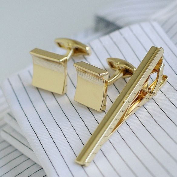 ネクタイピン 高級金属製正方形カフスボタンネクタイピン三点組